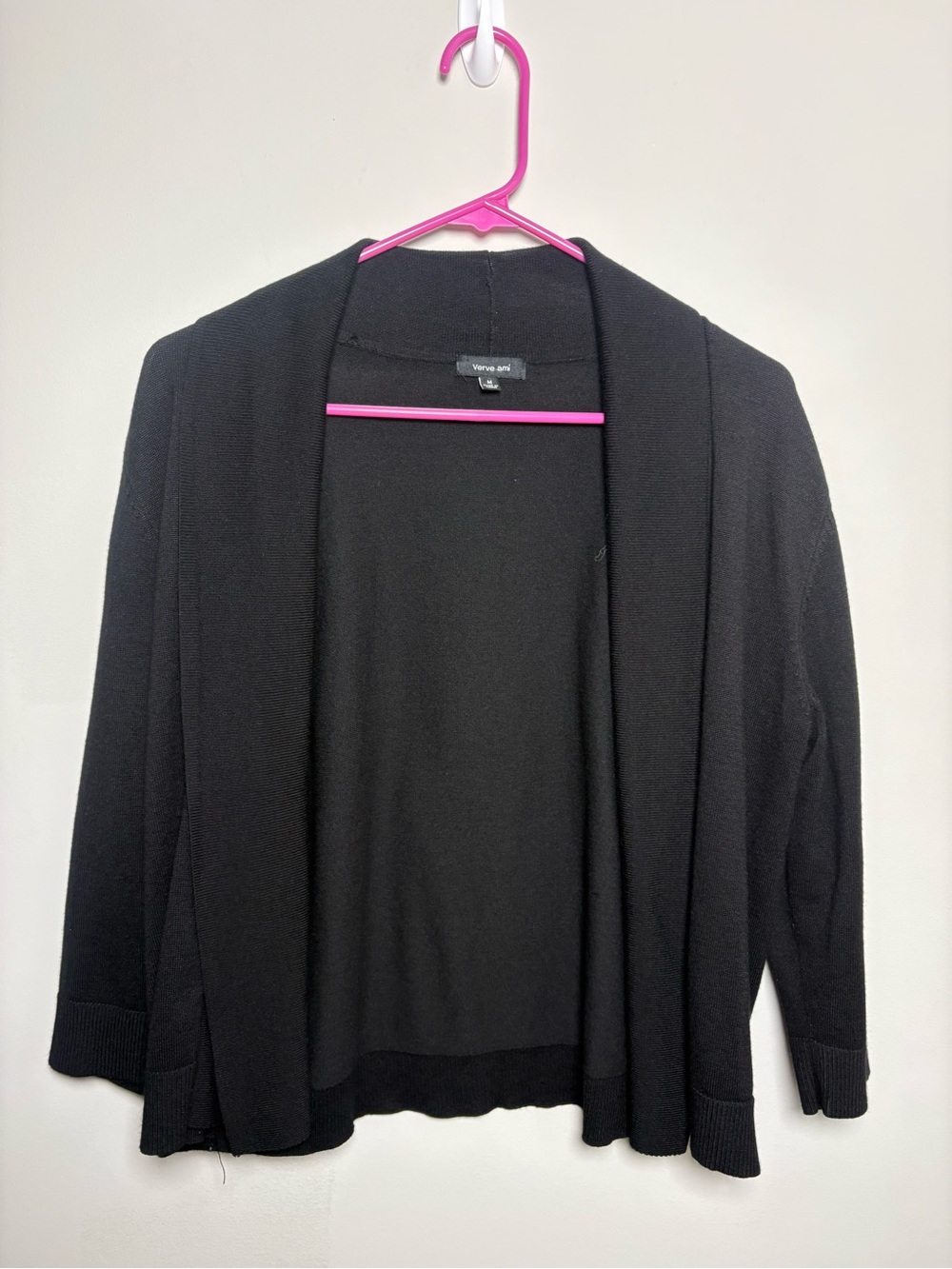 Verve Ami Black Open-Front Knit Cardigan